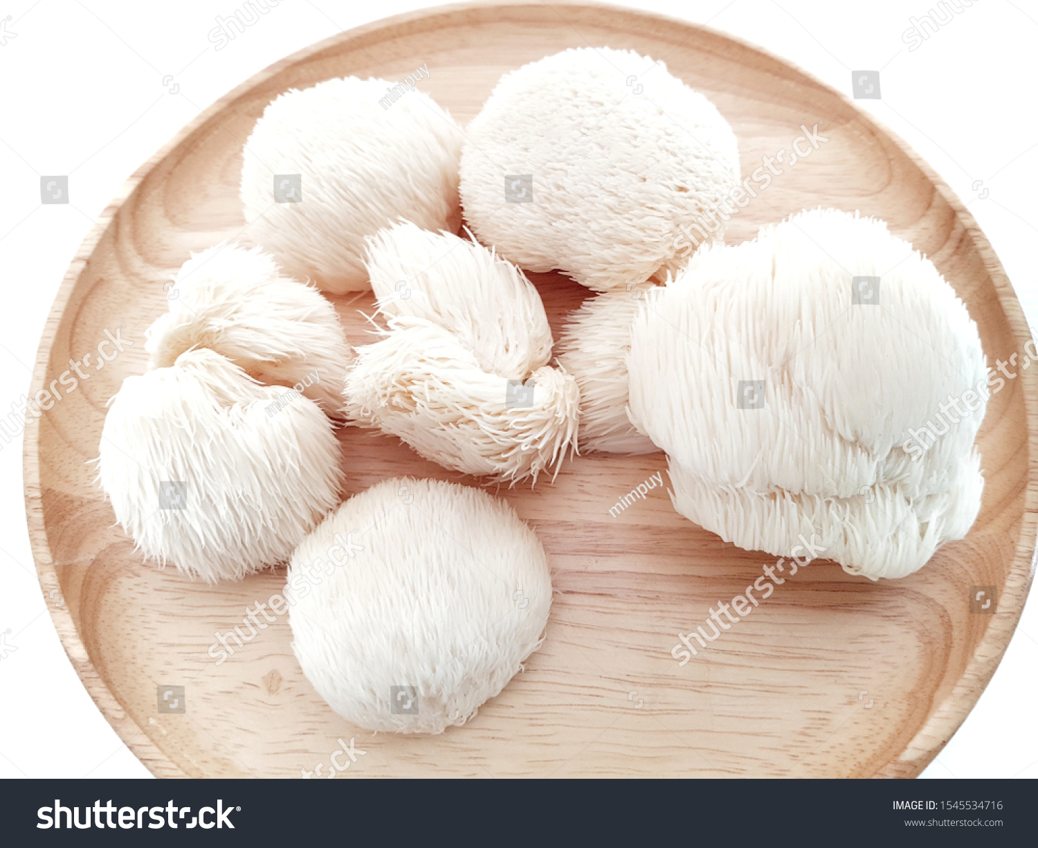 Head Mushroom On Wood Dish White Stock Photo Edit Now