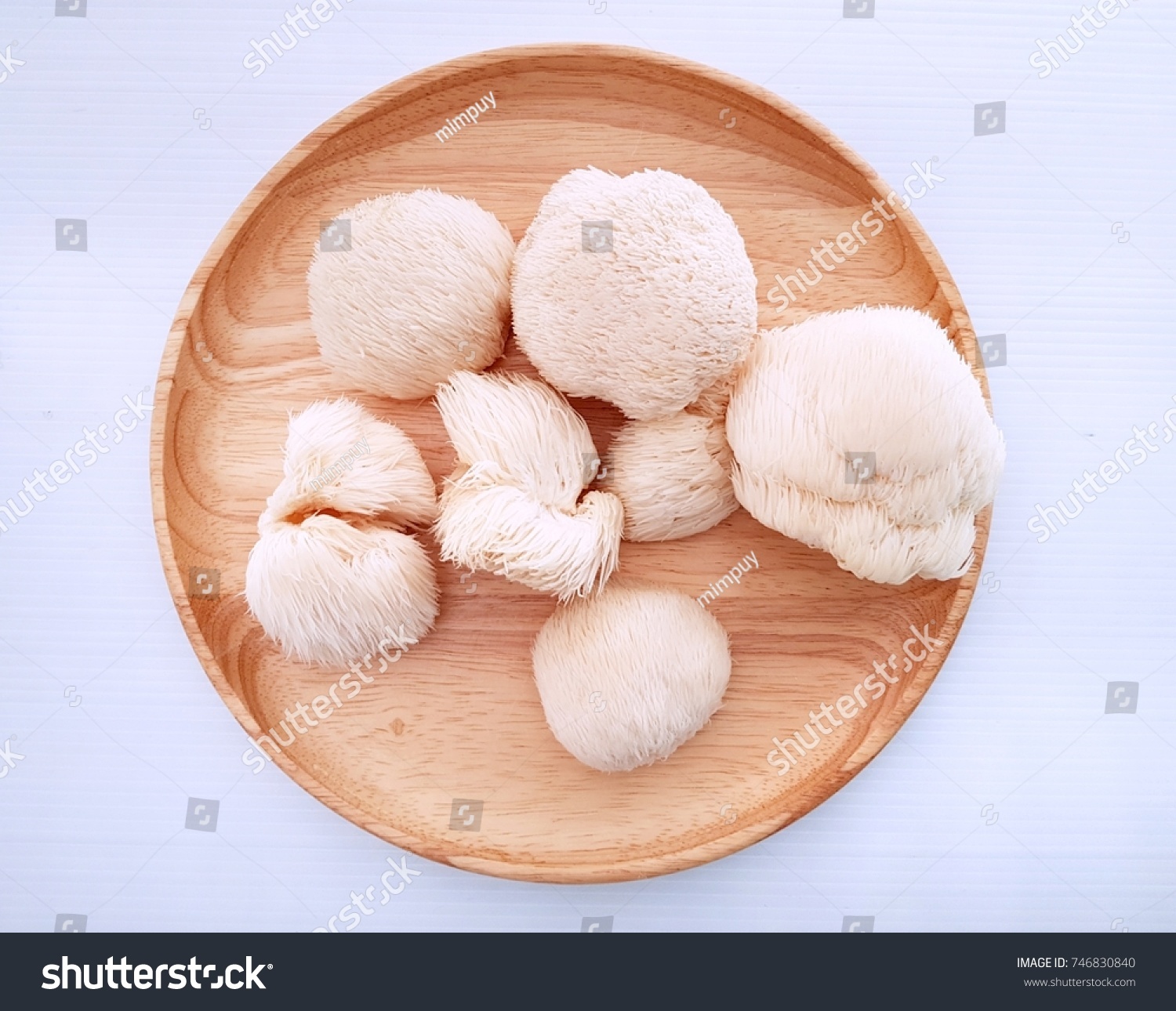 Head Mushroom On Wood Dish White Stock Photo Edit Now