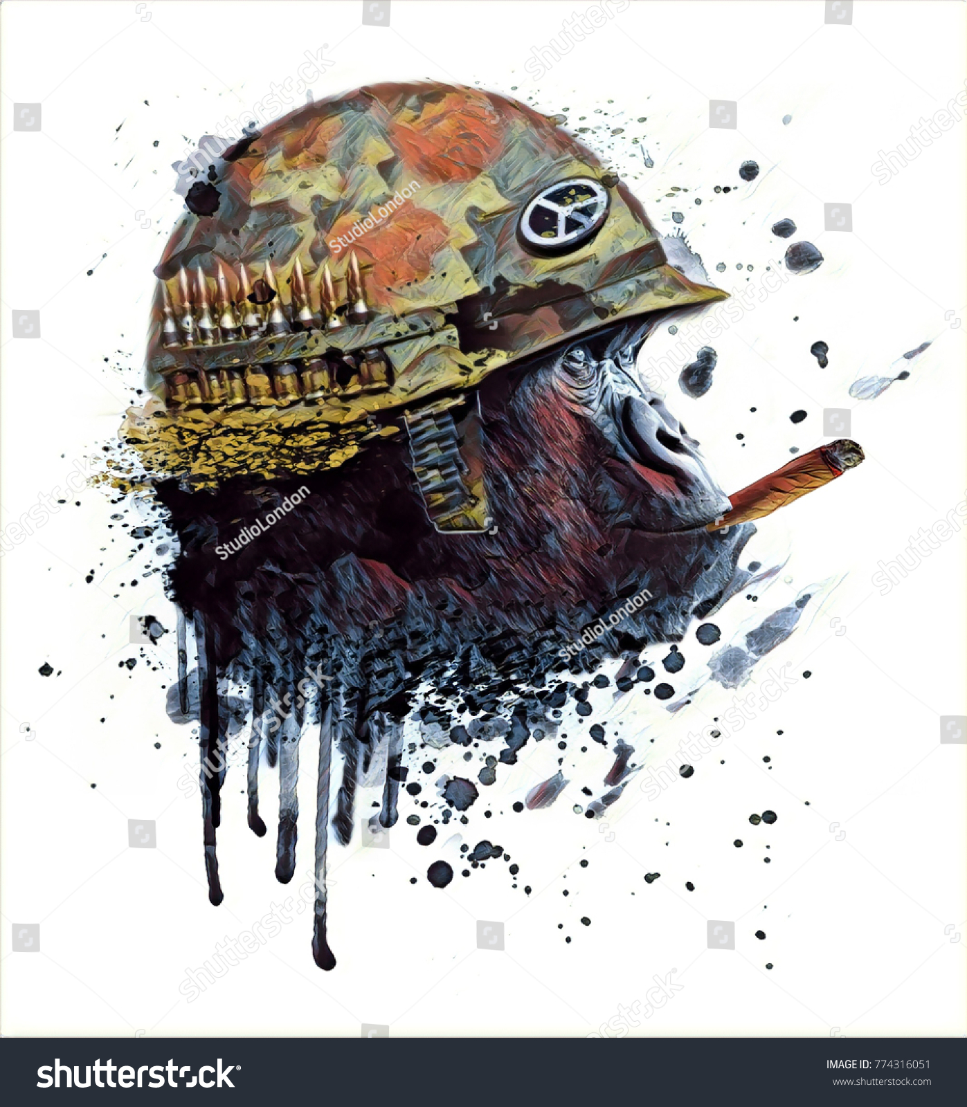 タバコを持つ猿の兵士 アートグラフィック のイラスト素材