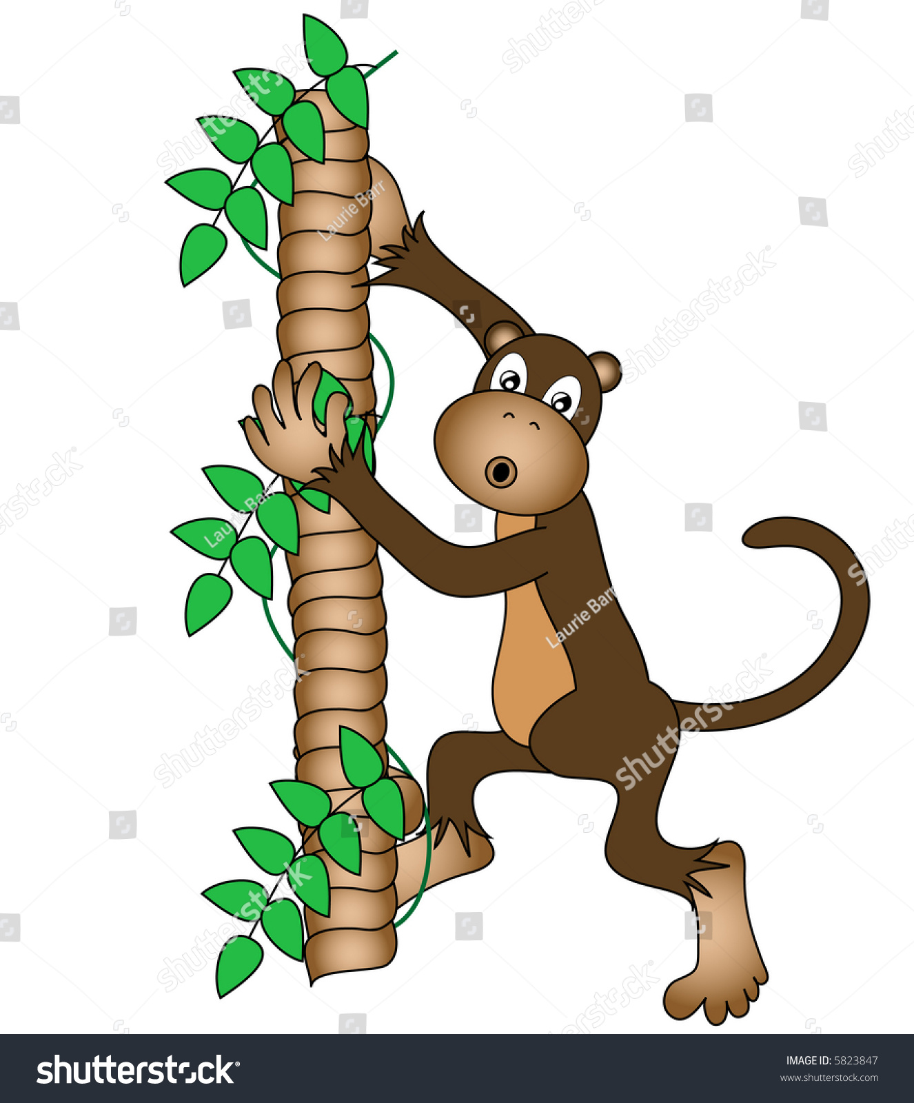 Monkey Confused Expression Climbing Tree Stock Illustration 5823847