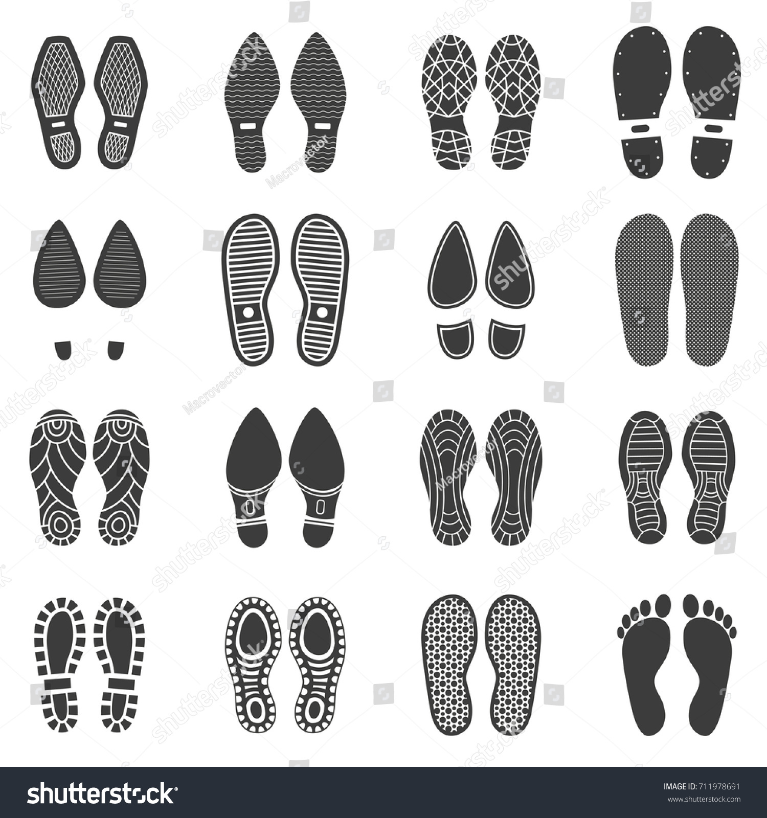 Monochrome Icons Set Parallel Shoes Footprint Stock Illustration 711978691