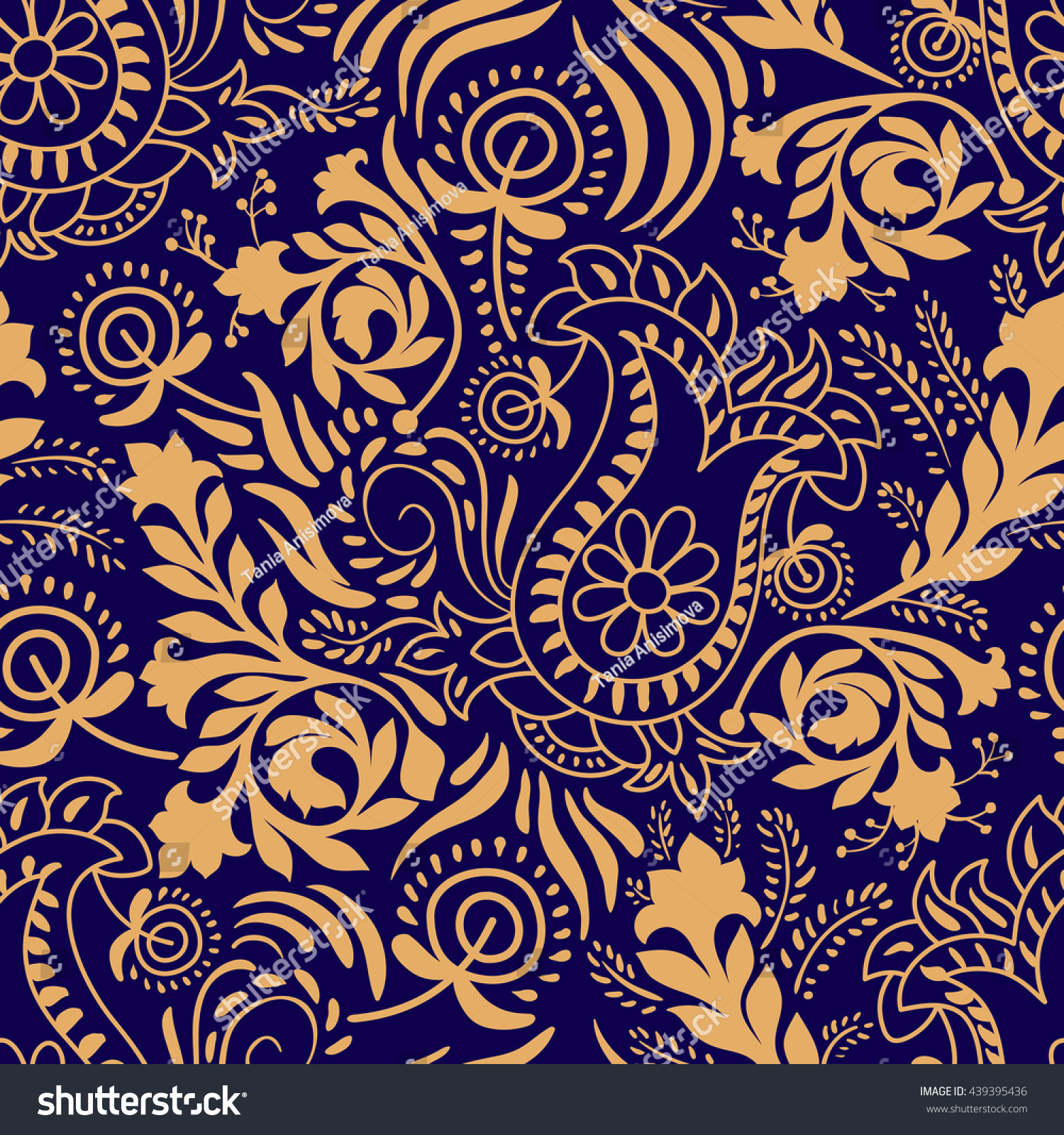 Monochrome Paisley Wallpaper Floral Pattern Stock Illustration ...