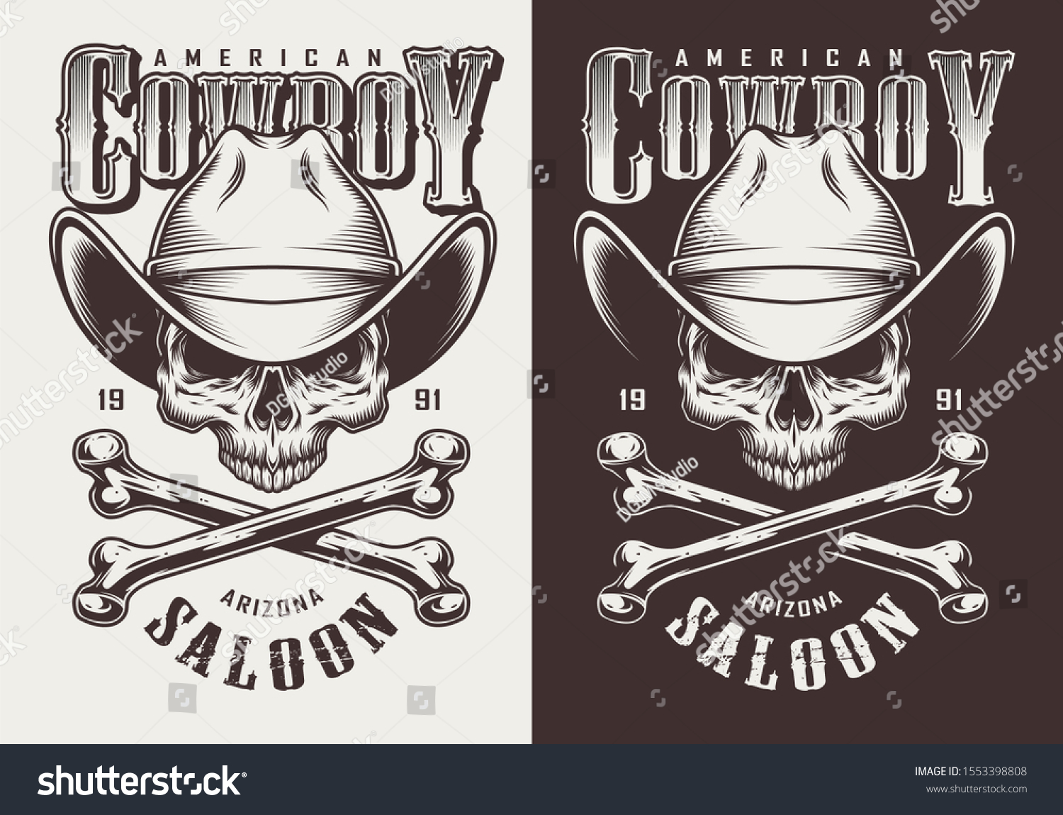 Monochrome Vintage Emblems Cowboy Illustration Stock Illustration ...