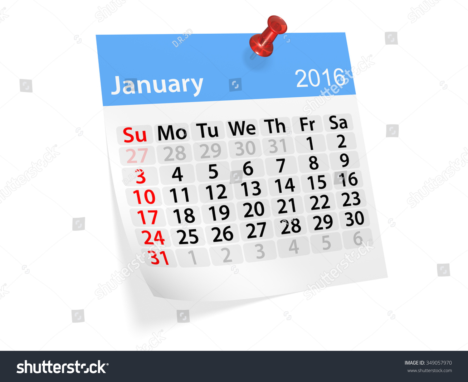 Monthly Calendar January 2016 3d Illustration Stock Illustration ...