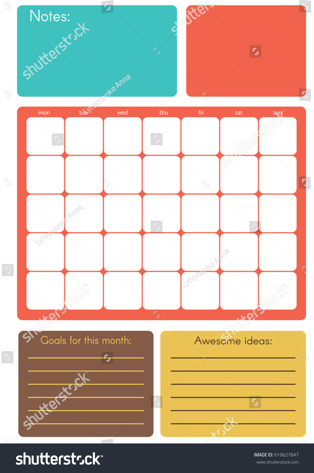 Monthly Planner Editable Template Stock Illustration 619627847 ...