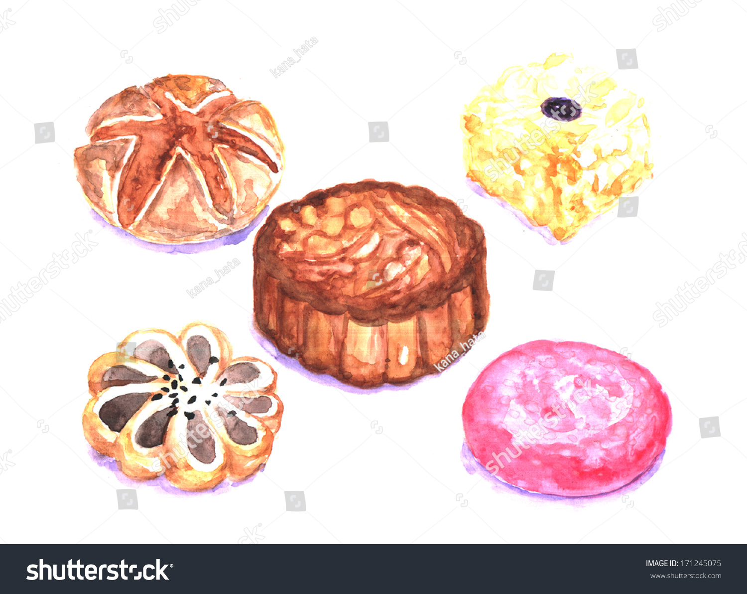 Moon Cakes Chinese Cakes Watercolor Illustration Stock Illustration ...