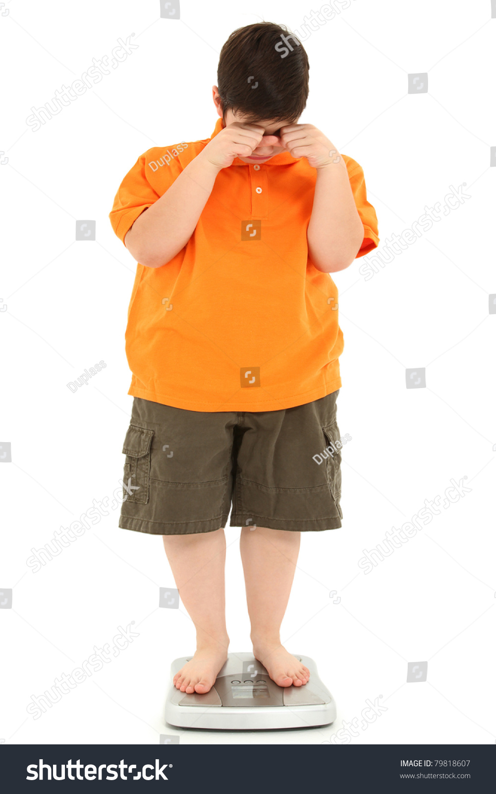 Morbidly Obese Fat Child On Scale Crying. Weight Loss Concept. Stock ...