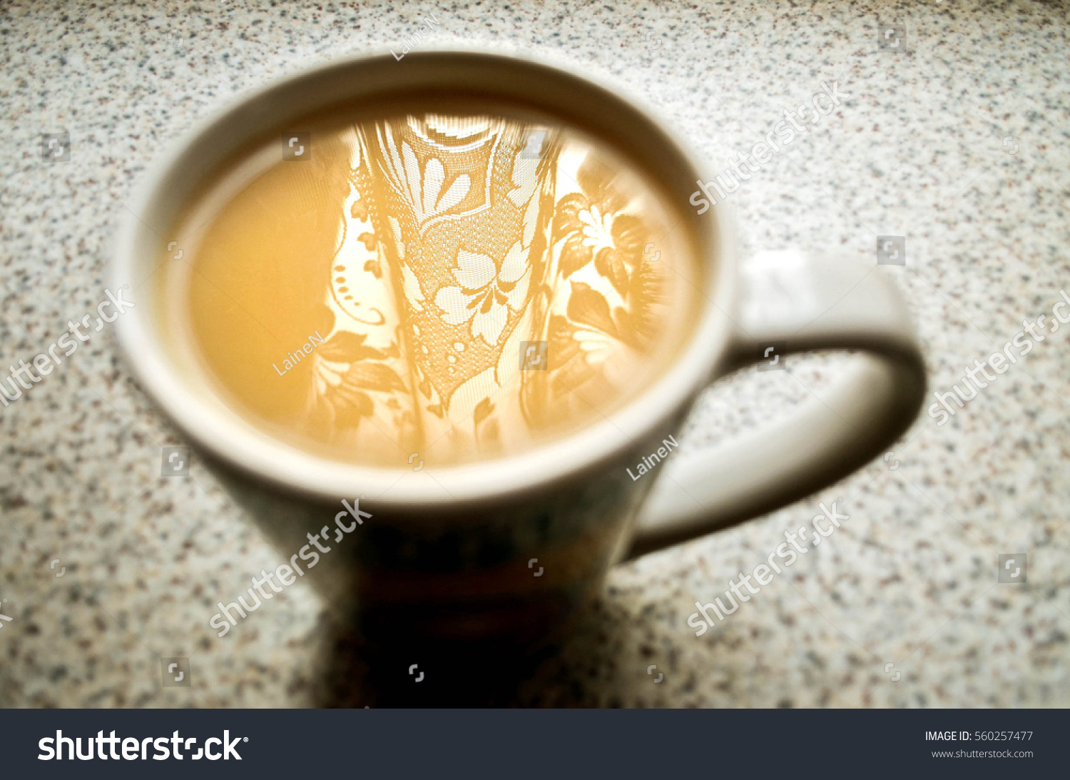 Morning Coffee Cup Reflection Curtains Lace Stock Photo Edit Now 560257477