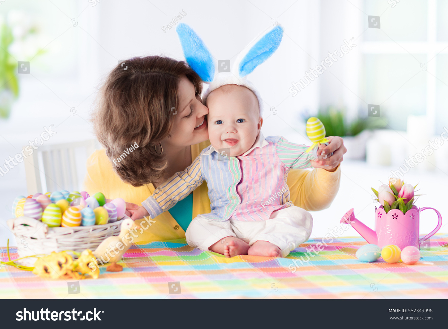 Mother Child Painting Colorful Eggs Mom Stock Photo Edit Now