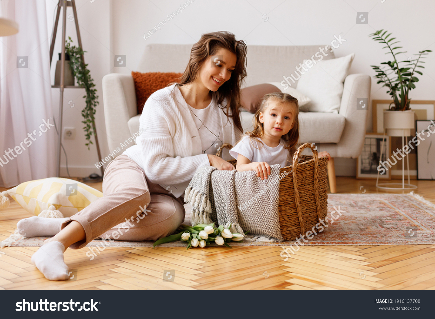 Mother Daughter Living Room On Mothers Stock Photo 1916137708 ...