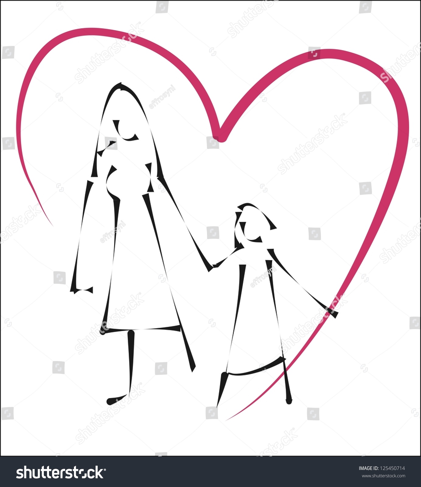 Mother Daughter Simple Sketch Stock Illustration 125450714