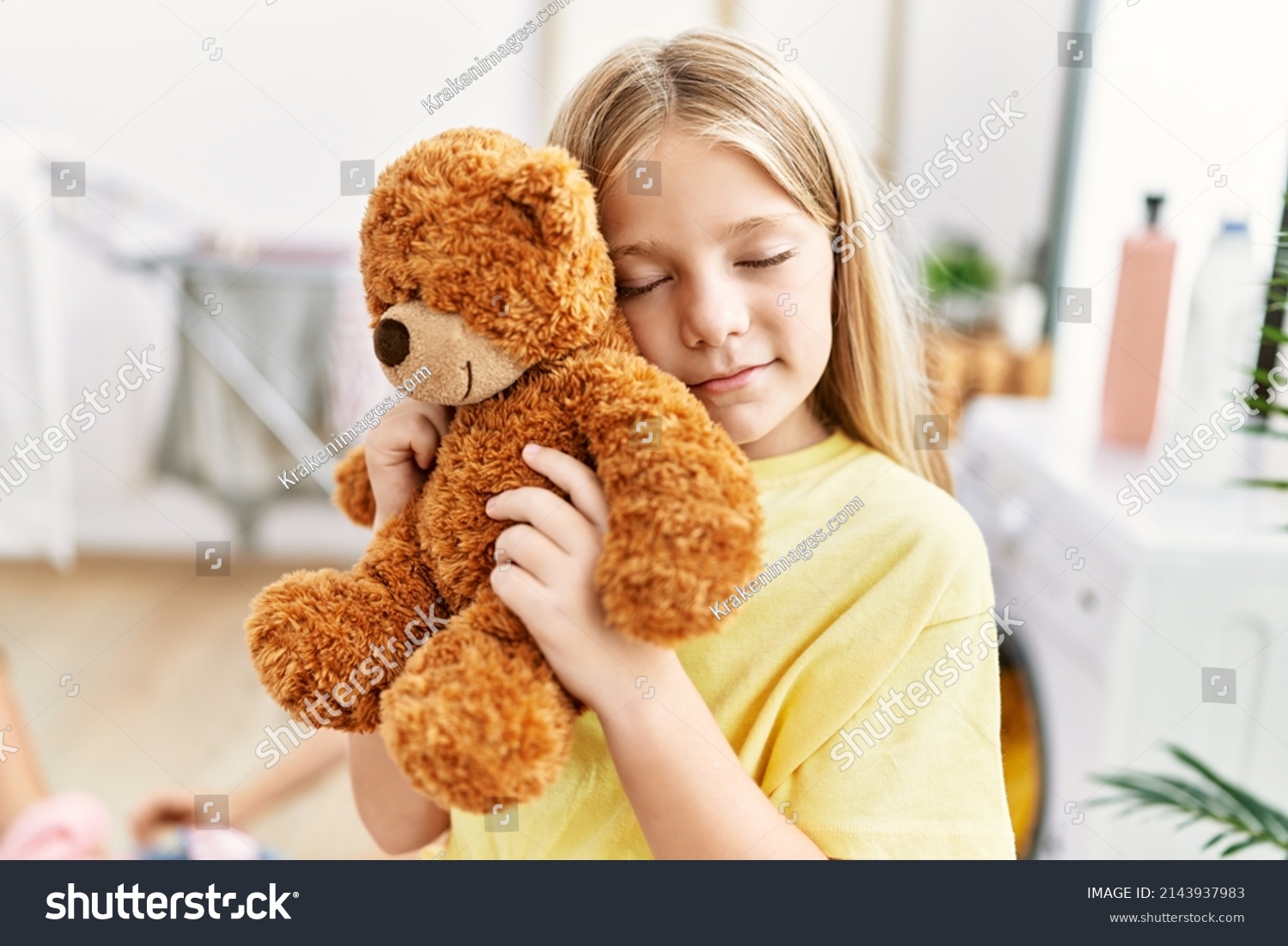 Mother Daughters Holding Soft Teddy Bear Stock Photo 2143937983 ...