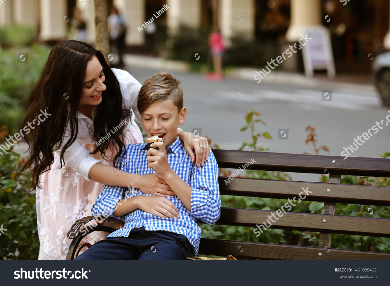 Mother Son Eat Ice Cream On Stock Photo Edit Now 1461035405