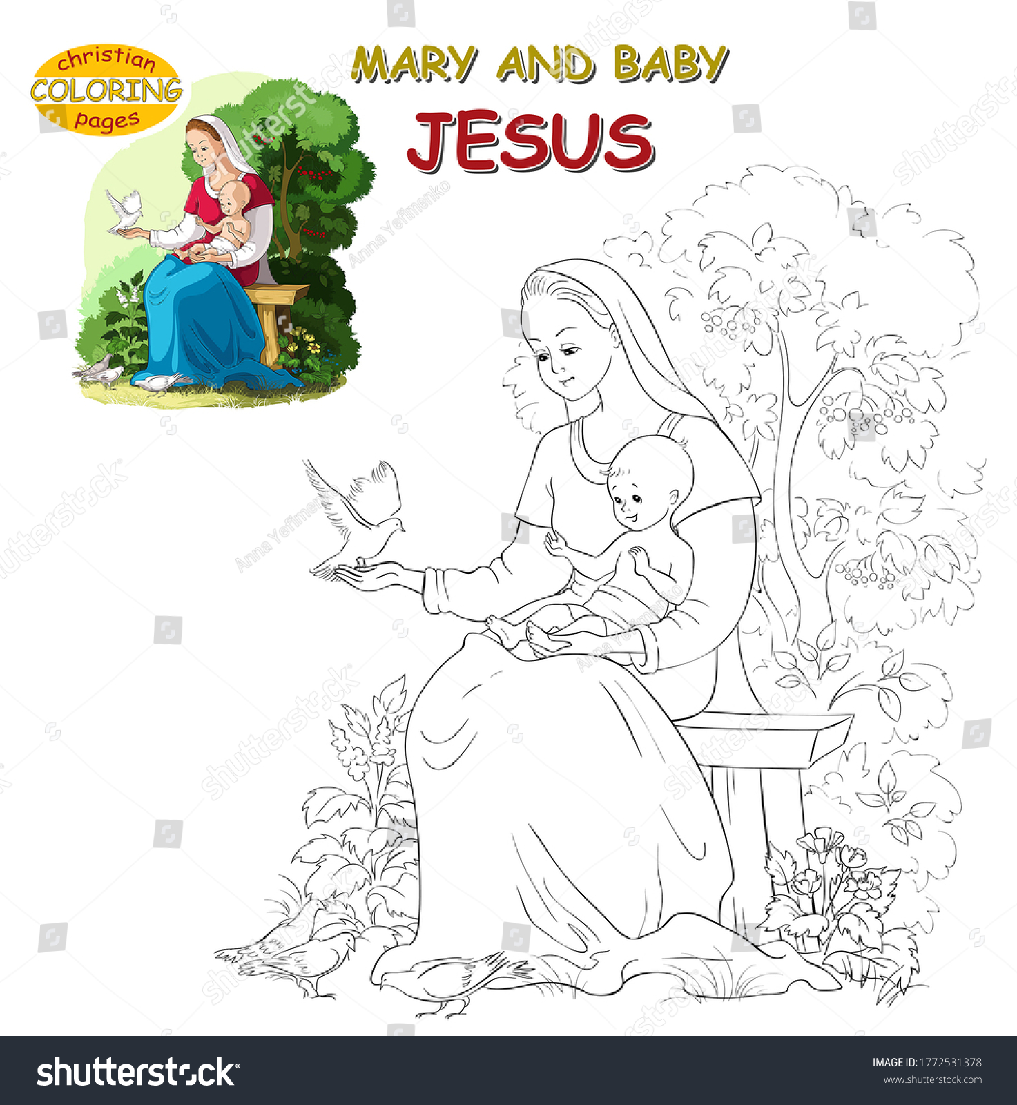 Mother Mary Holding Baby Jesus Cartoon Stock Illustration 1772531378