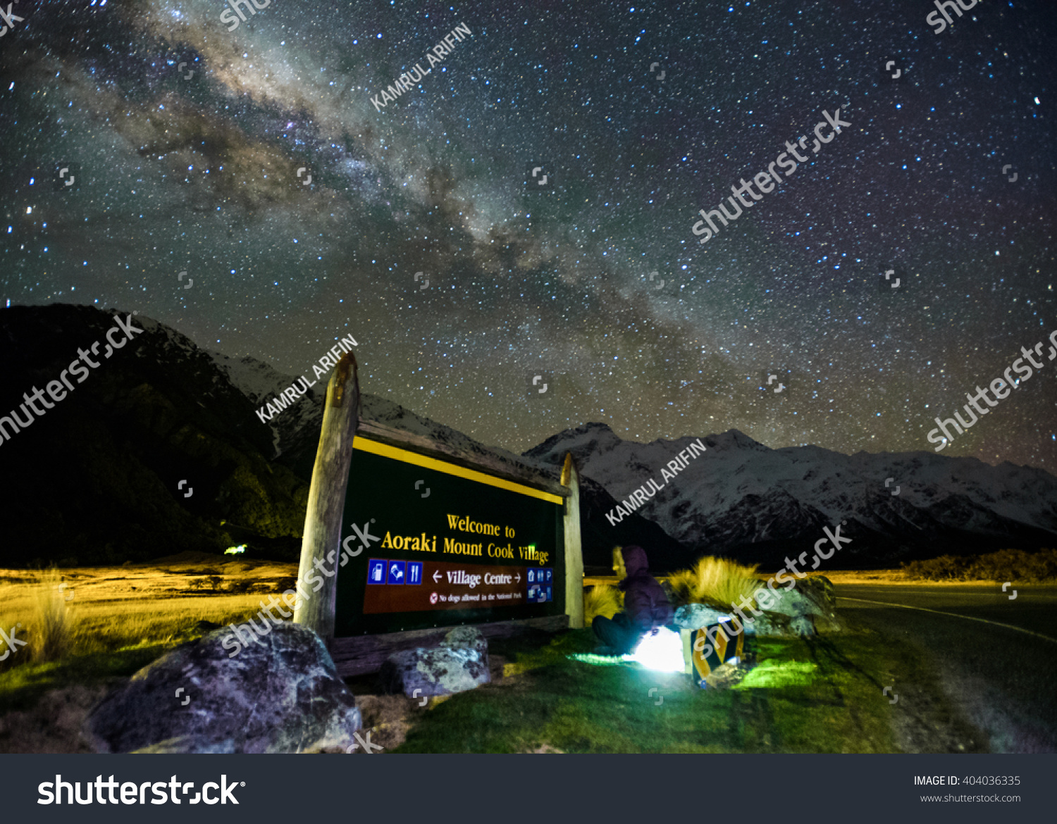 Mount Cook Village Signboard Under Milky Stock Photo Edit Now