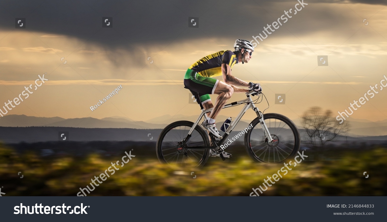 Mountain Bike Cyclist Riding Single Track Stock Photo 2146844833