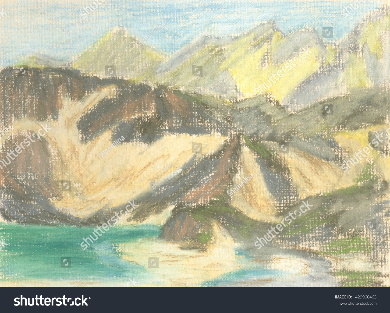 Mountain Landscape Lake Mountains On Horizon Stock Illustration