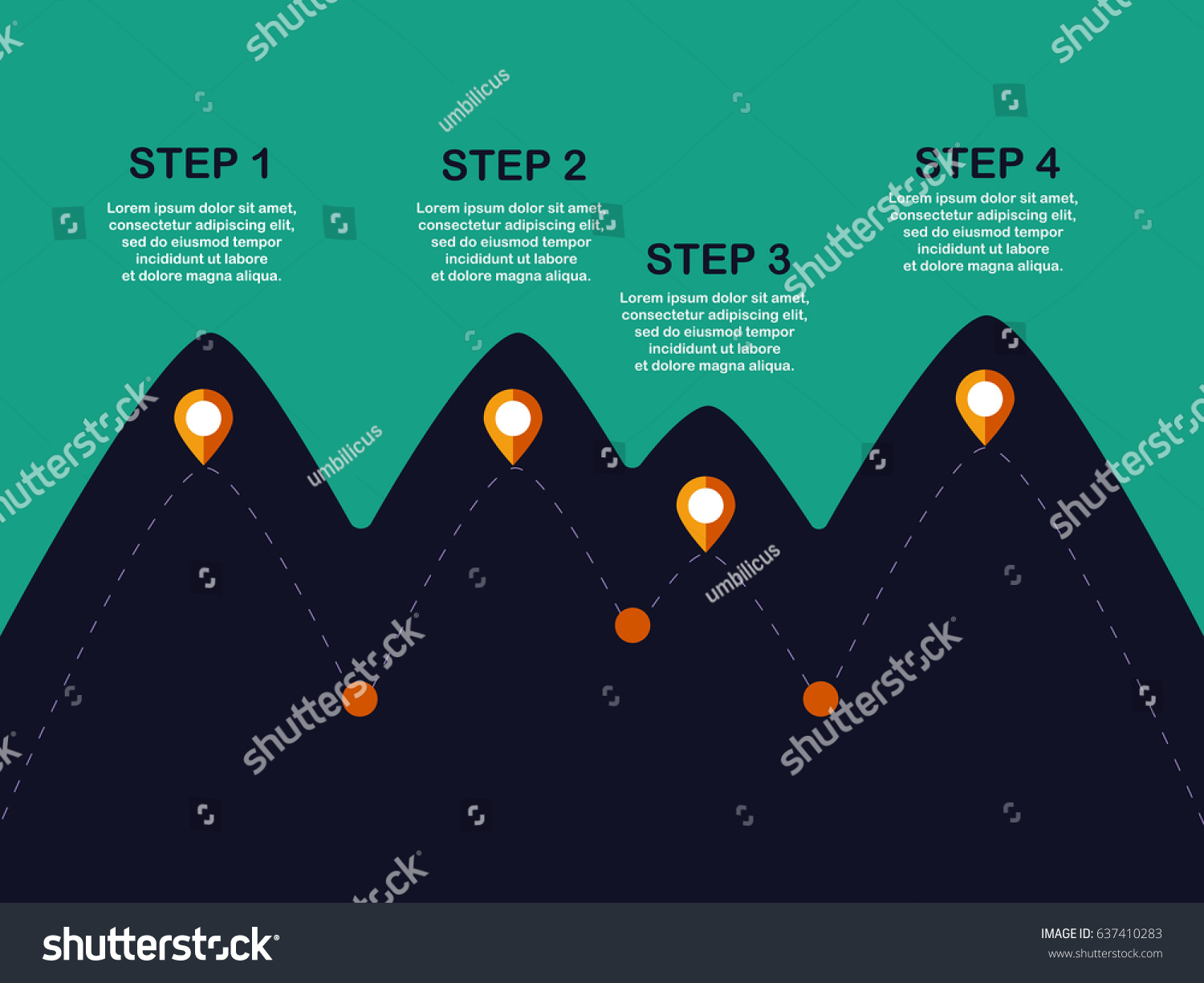 Mountains Silhouette Four Steps Diagram Template Stock Illustration ...