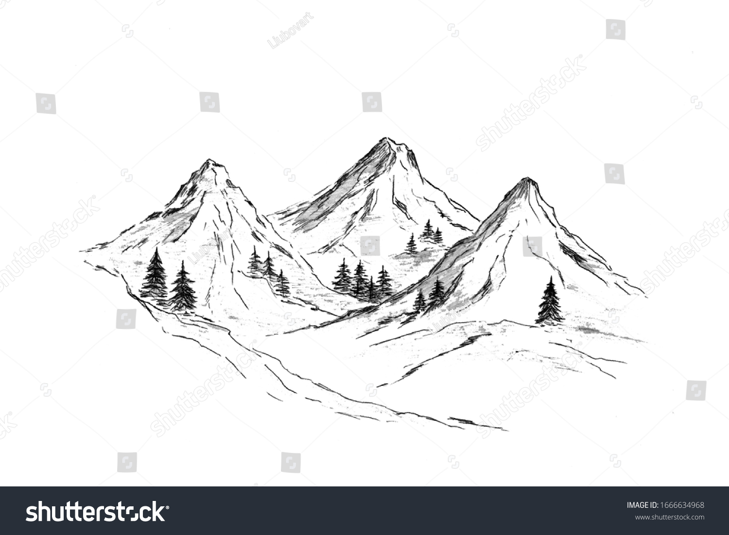 Mountains Pine Trees Black Landscape On Stock Illustration 1666634968 ...