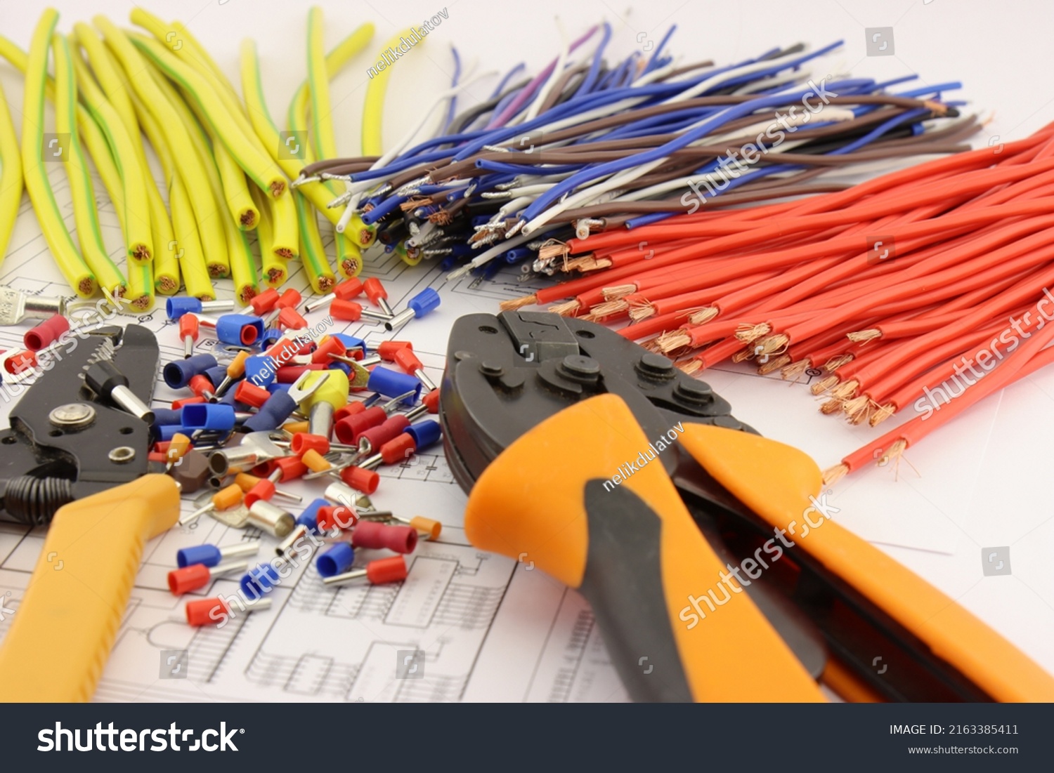 Mounting Tools On Electrical Diagram Closeup Stock Photo 2163385411 ...