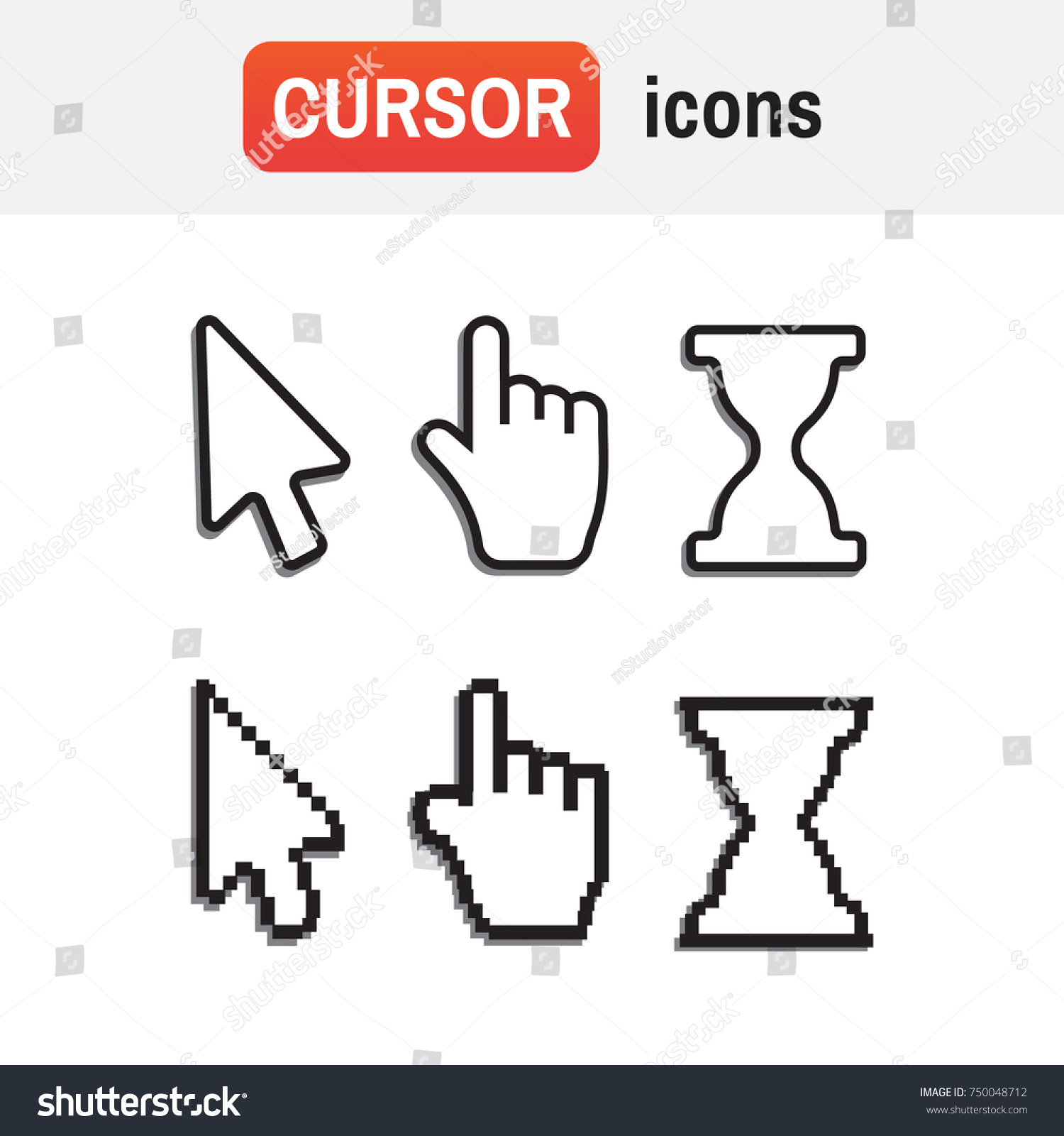 Mouse Hand Arrow Pixel Cursors Icons Stock Illustration 750048712 Shutterstock 0871