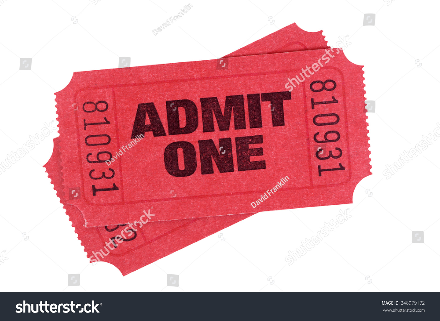 Movie Ticket : Two Red Admit One Movie Or Theater Tickets Isolated On ...