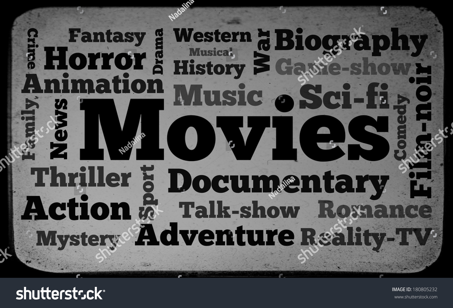 Movies Word Cloud On Old Tv Stock Illustration 180805232 - Shutterstock