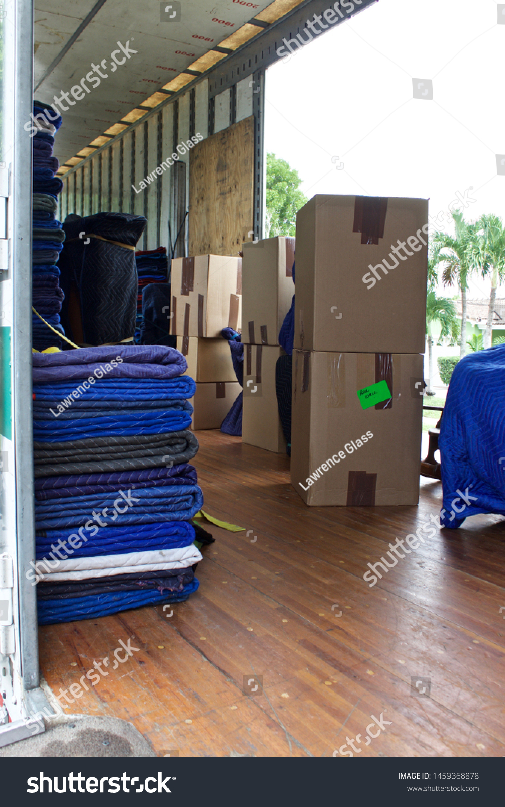 Moving Van Interior Packed Boxes By Stock Photo Edit Now
