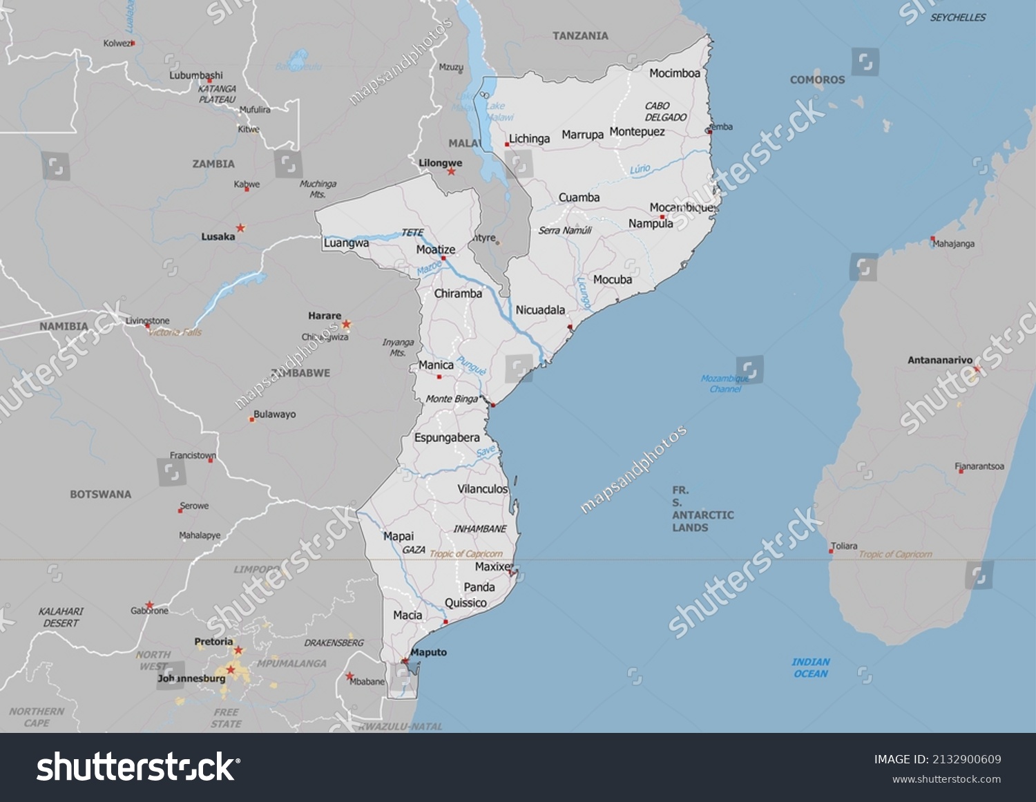 Mozambique Political Map Neighbors Capital National Stock Illustration