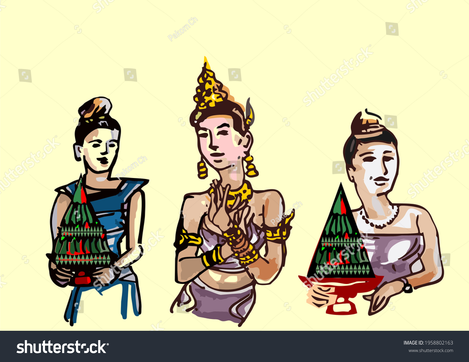 Mrs Apsaras Period Dvaravati Performing Sacrificial Stock Illustration ...