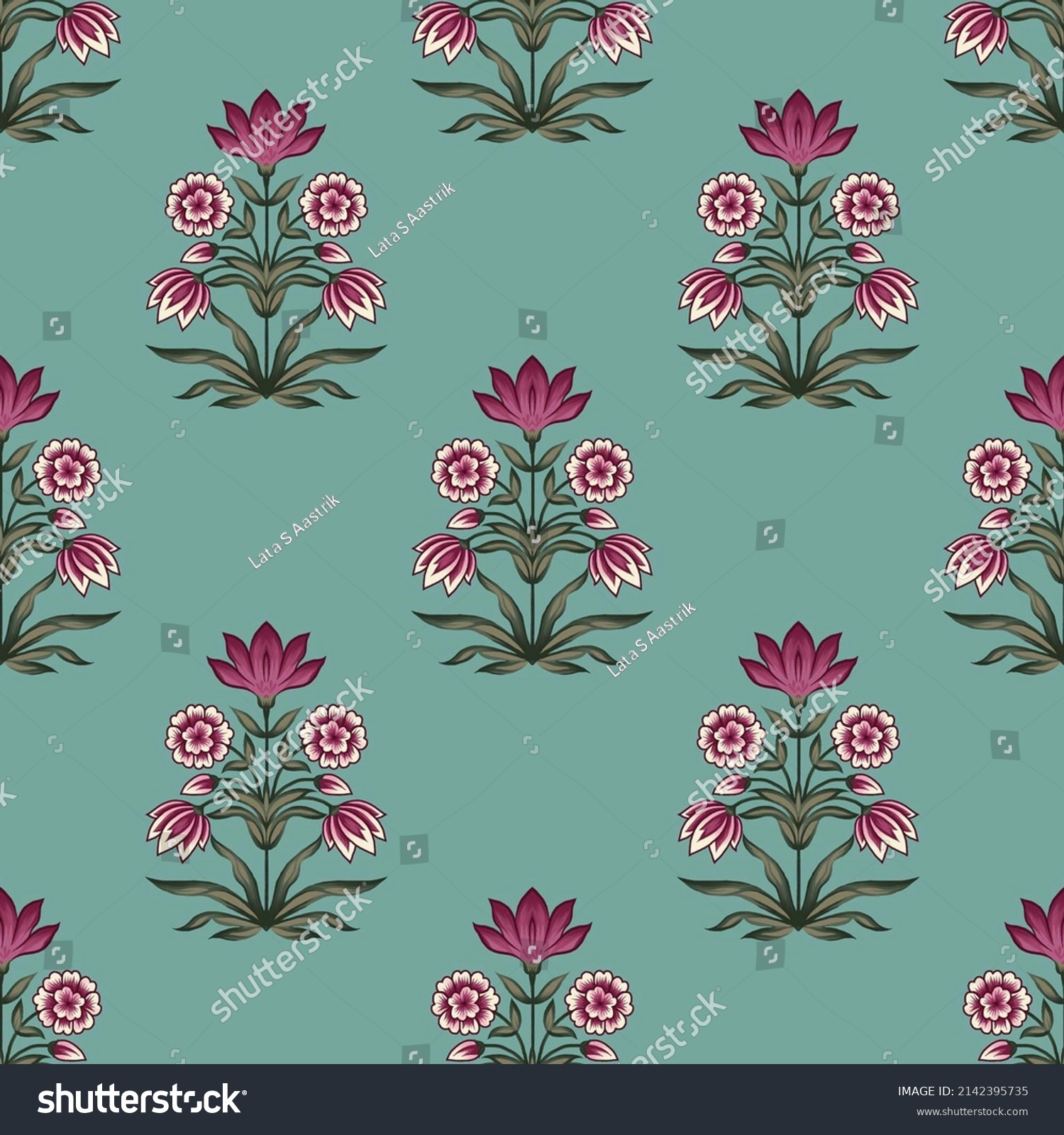 Mughal Flower Pattern Dress Material Stock Illustration 2142395735 ...