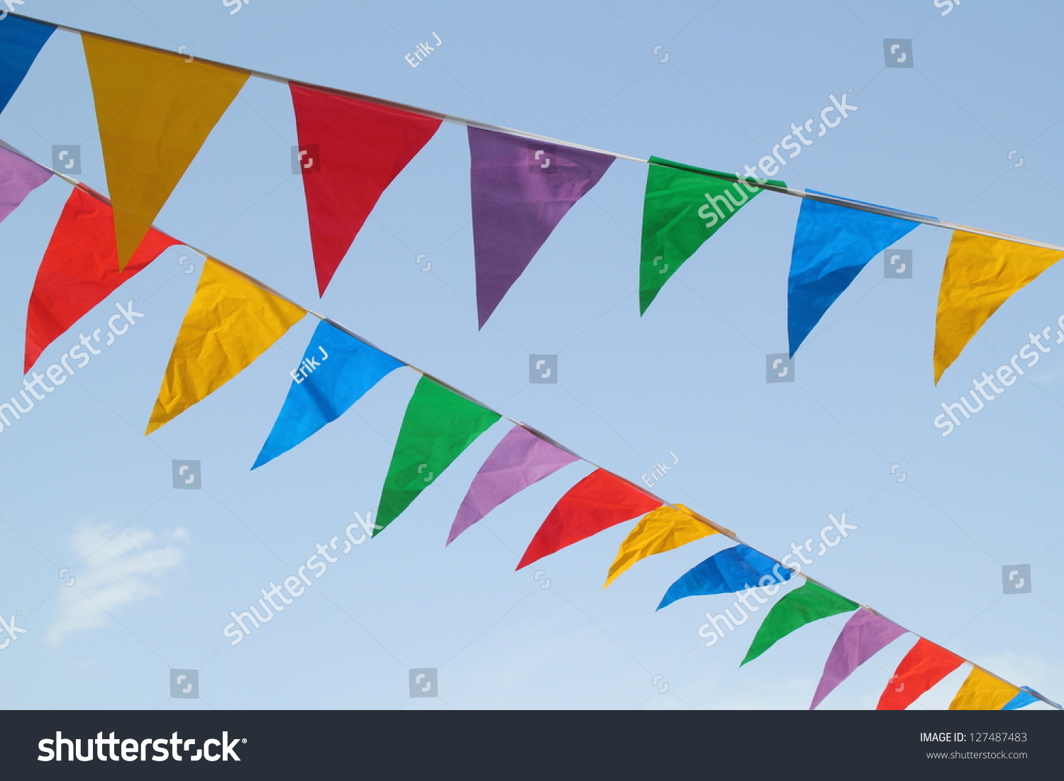 Multi Colored Triangular Flags Hanging Sky Stock Photo 127487483 ...