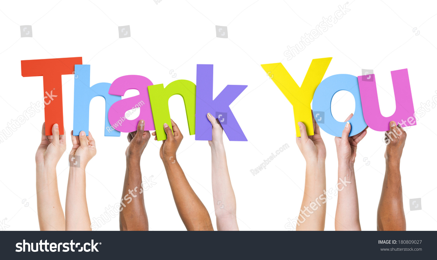 Multiethnic Group People Holding Word Thank Stock Photo 180809027 ...