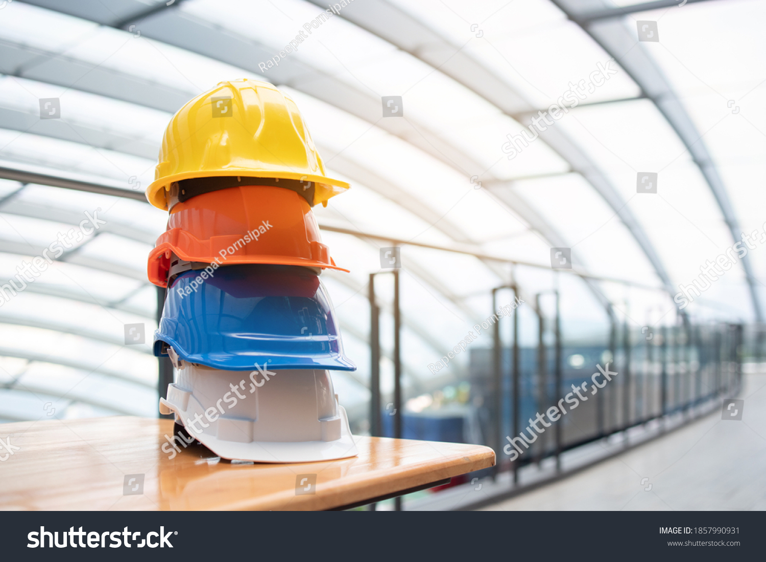 Multicolour Safety Construction Worker Hats Teamwork Of The