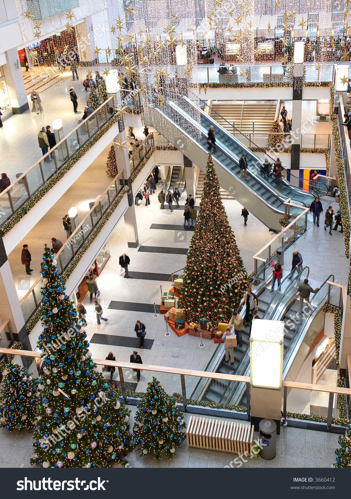 Multilevel Shopping Mall Interior Decorated Christmas Stock Photo