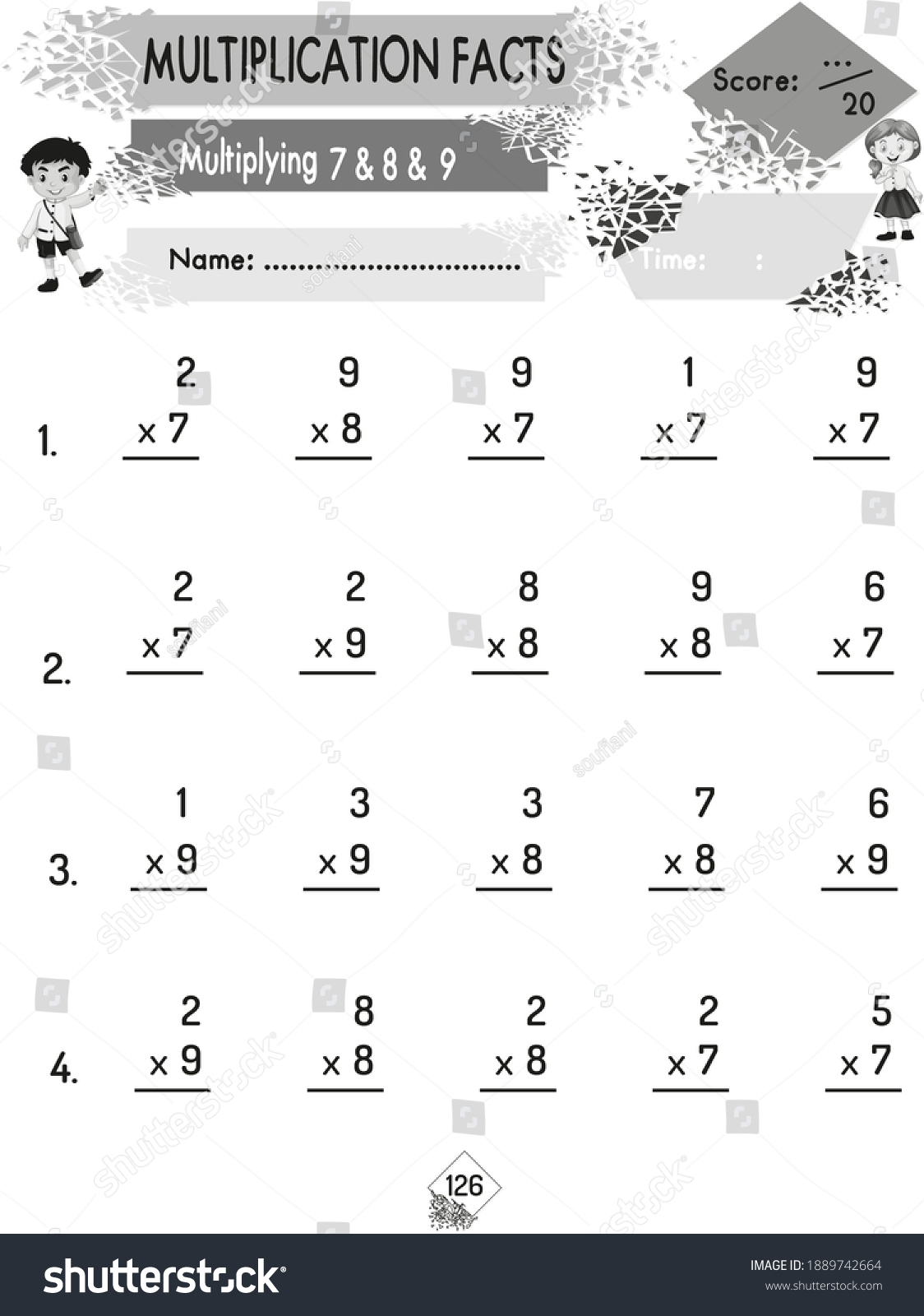 Multiplication Worksheet Math Workbook Kids Printable Stock