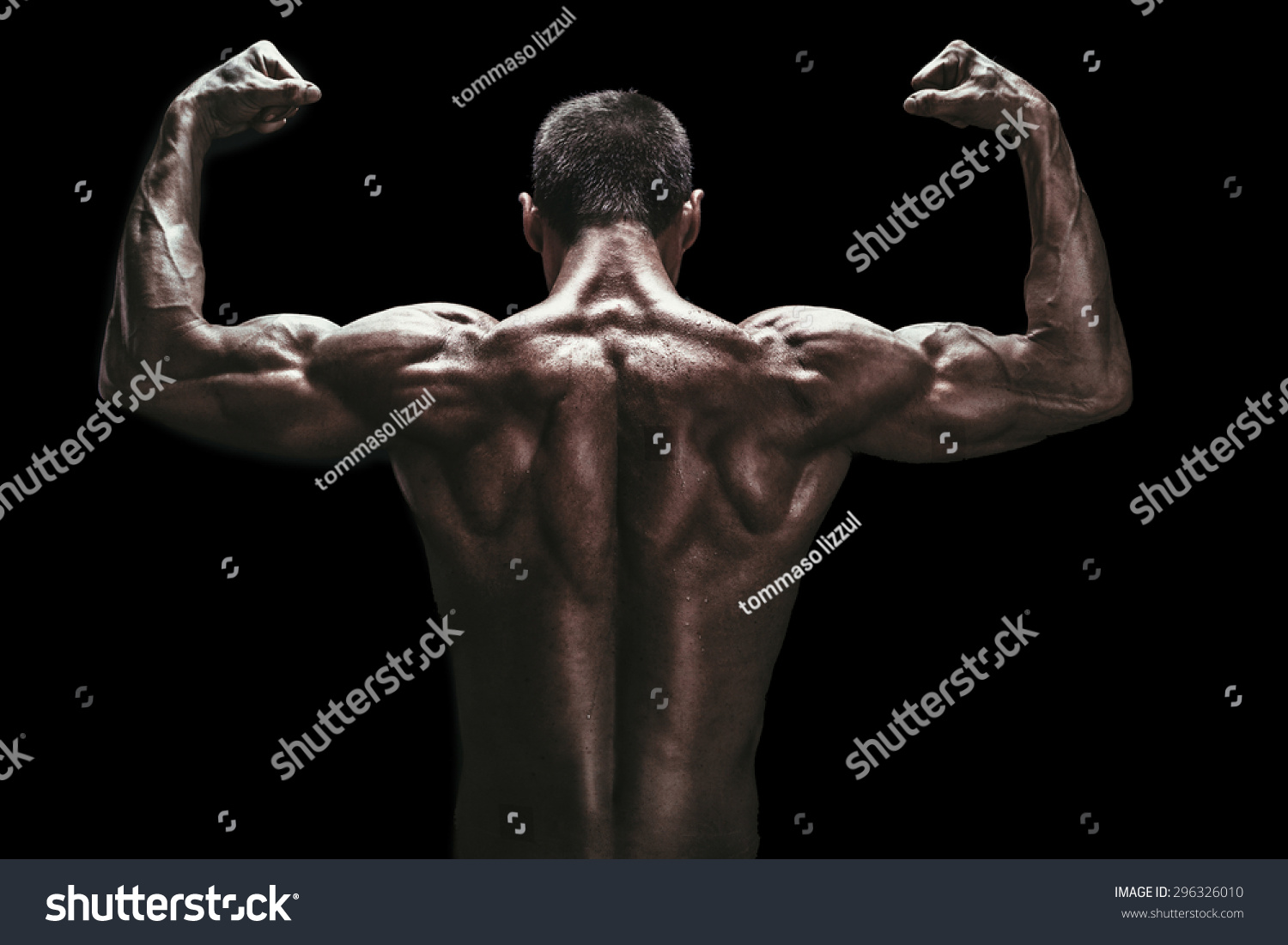 Muscle Man Back On Black Background Stock Photo (Edit Now) 296326010