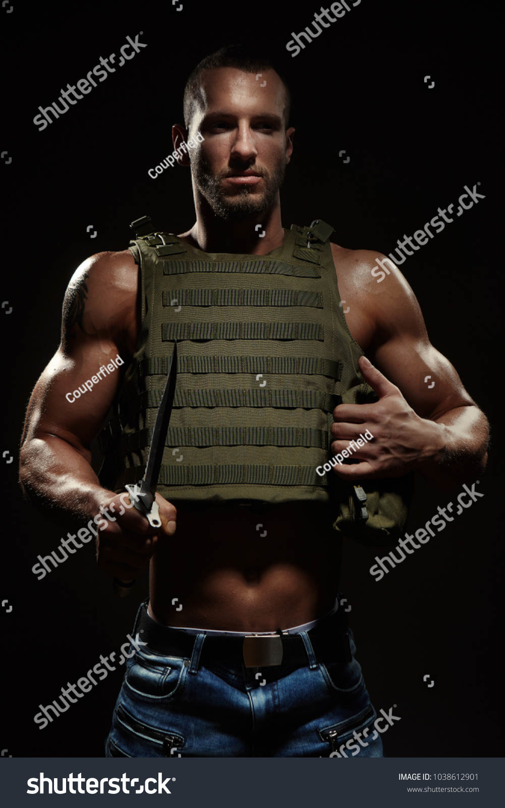 Muscular Hero Man Tactical Vest Armed Stock Photo 1038612901 | Shutterstock