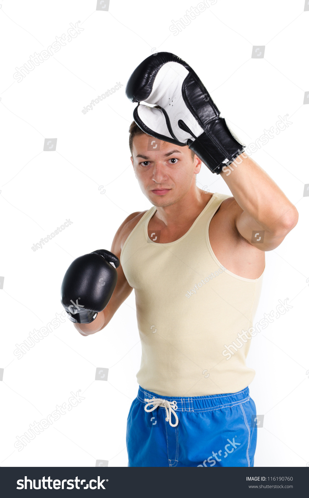 Muscular Man Boxing Against White Background Stock Photo 116190760 ...