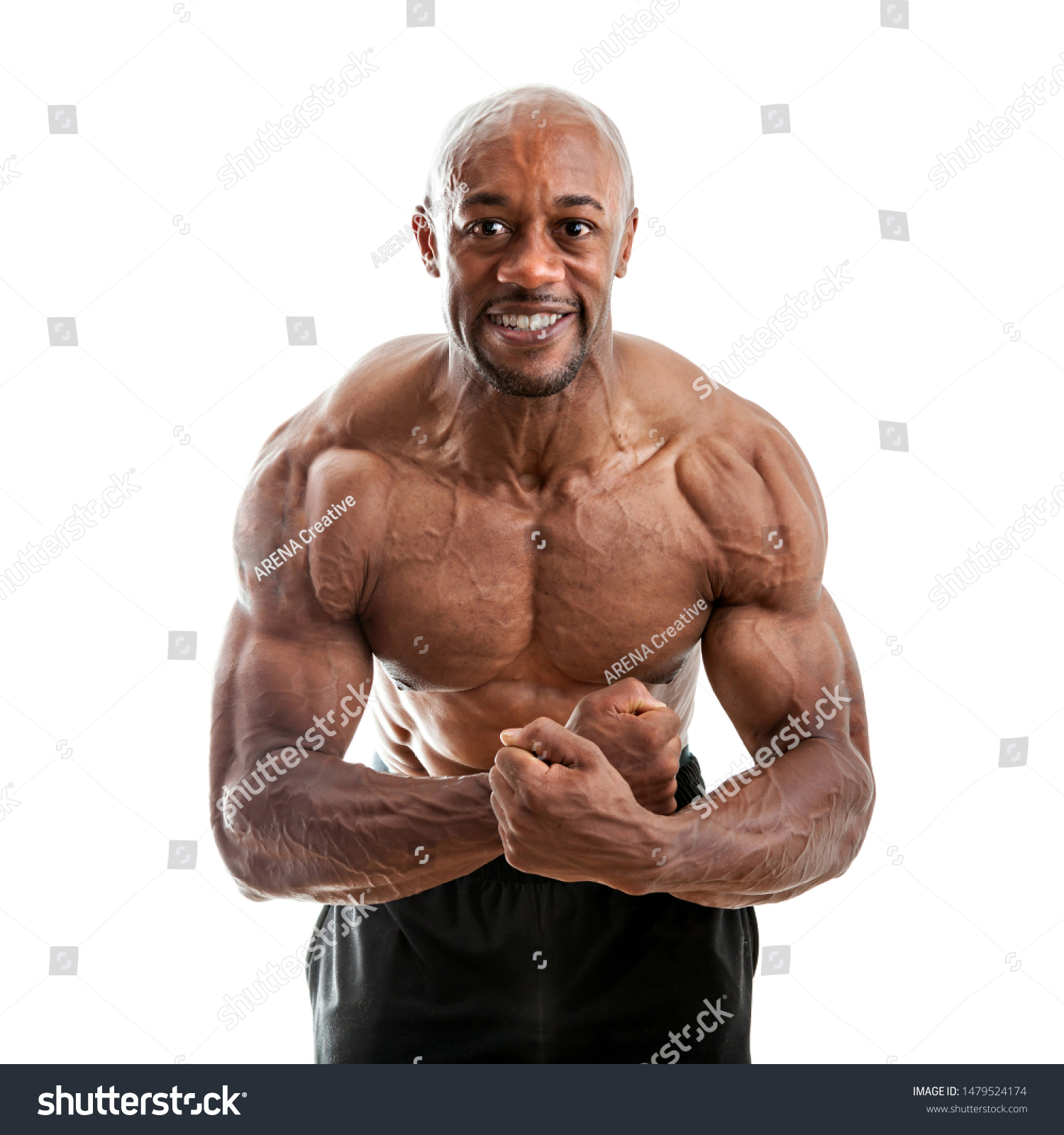 Muscular Man Flexing Arms Chest On Foto Stock 1479524174 Shutterstock 4673