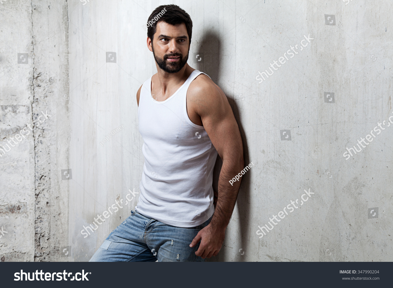 Muscular Man Wearing A Blank White T-Shirt Stock Photo 347990204 ...