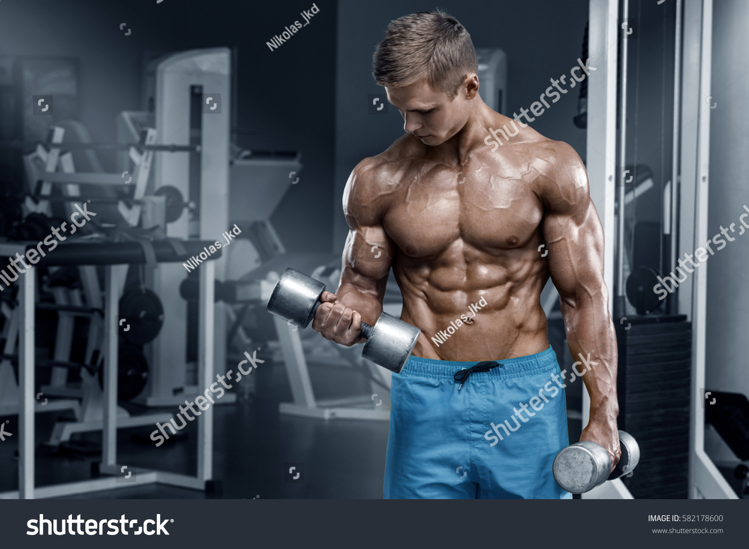 Muscular Man Working Out Gym Doing Stock Photo (Edit Now 