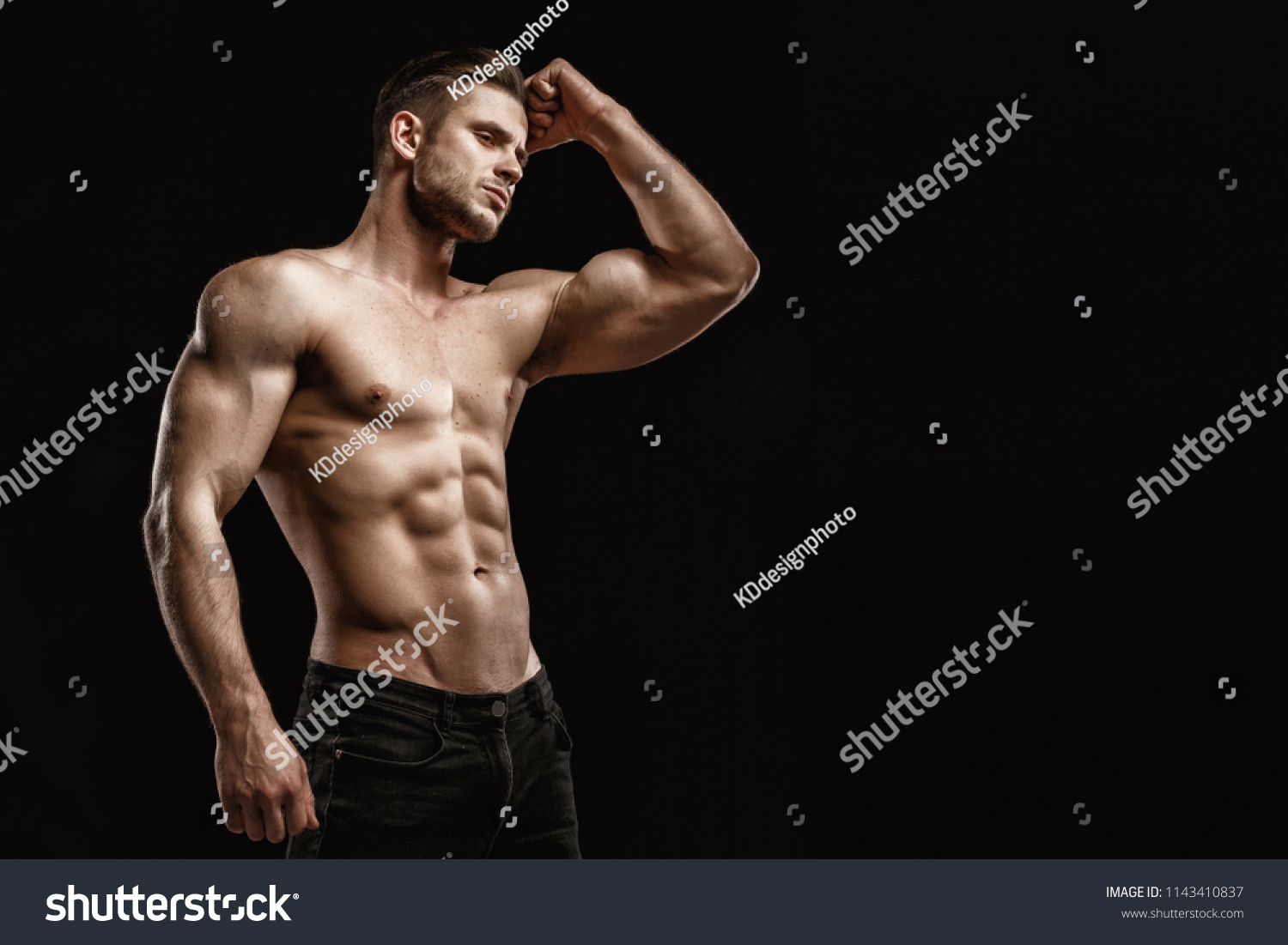 Muscular Model Young Man On Dark Stock Photo 1143410837 | Shutterstock