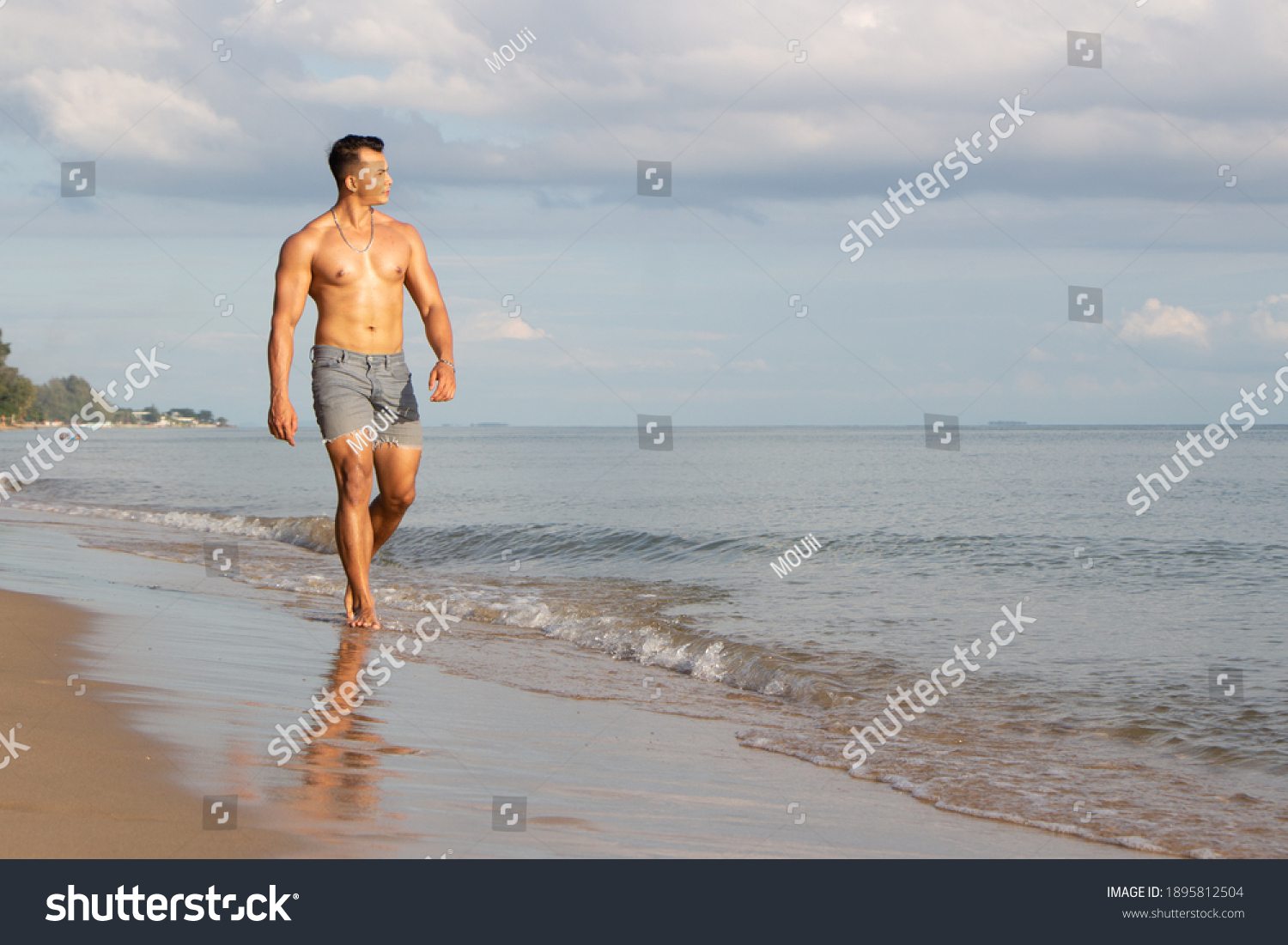 Muscular Model Young Man Walking On Stock Photo 1895812504 | Shutterstock