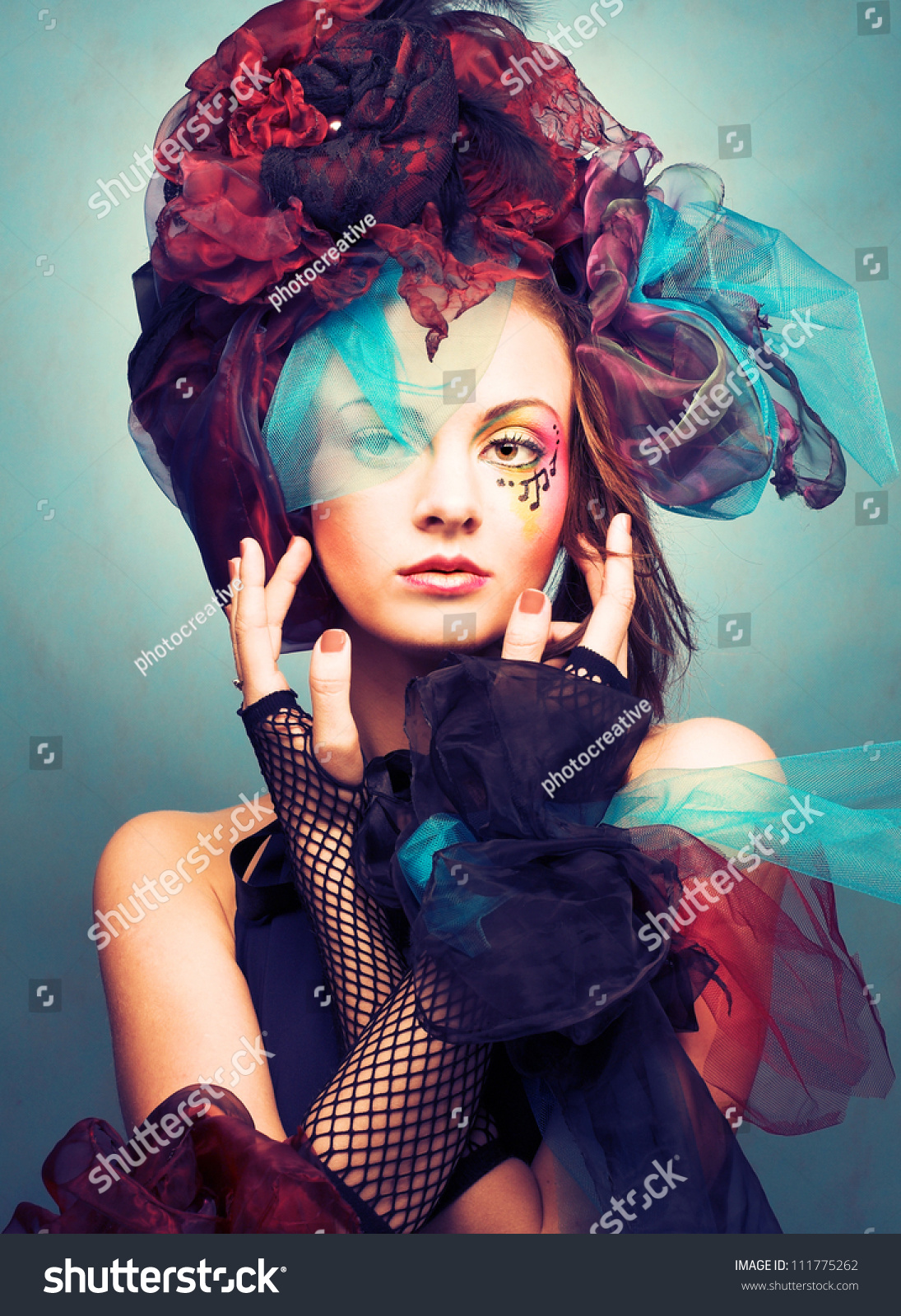 Muse. Romantic Portrait Of Young Woman With Bright Creative Make-Up In ...