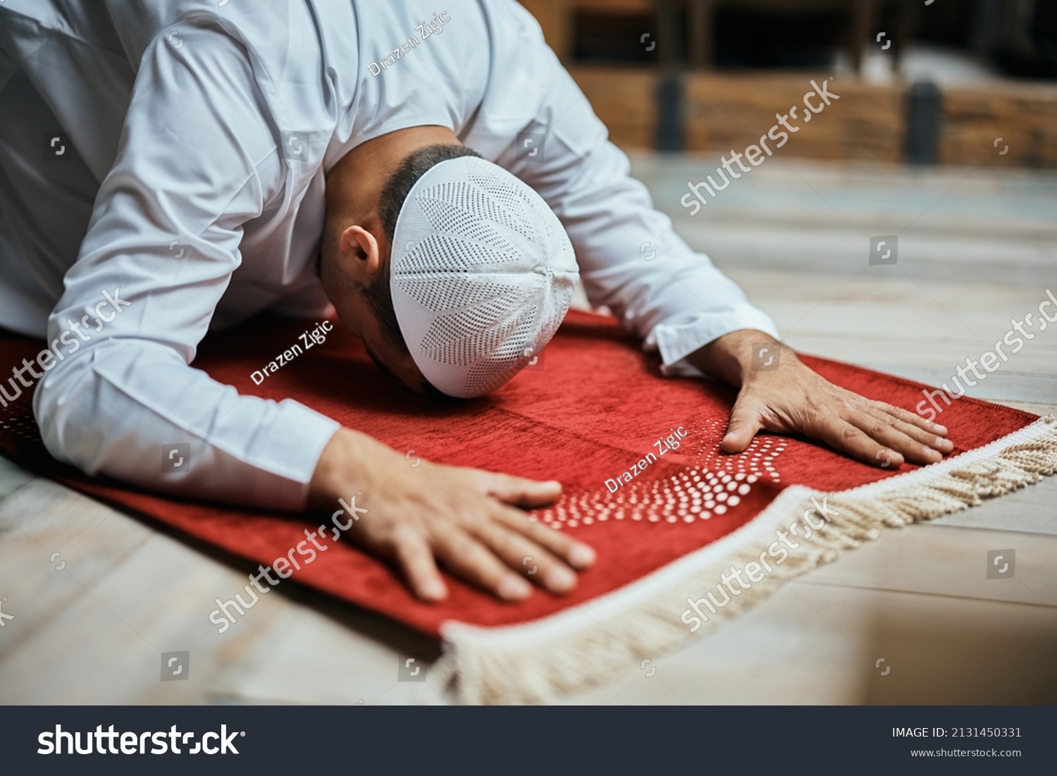 Muslim Man Sajdah Pose Praying Home Stock Photo (Edit Now) 2131450331