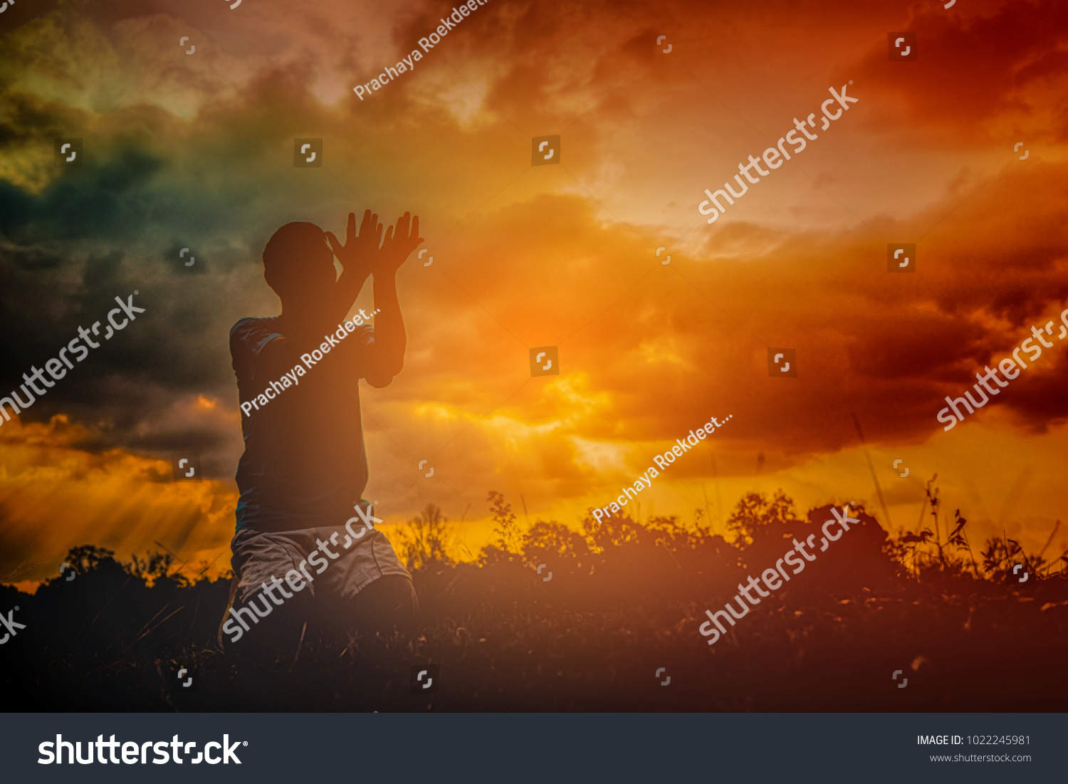 Muslim Man Praying Sunset On Mountain Stock Photo 1022245981 Shutterstock