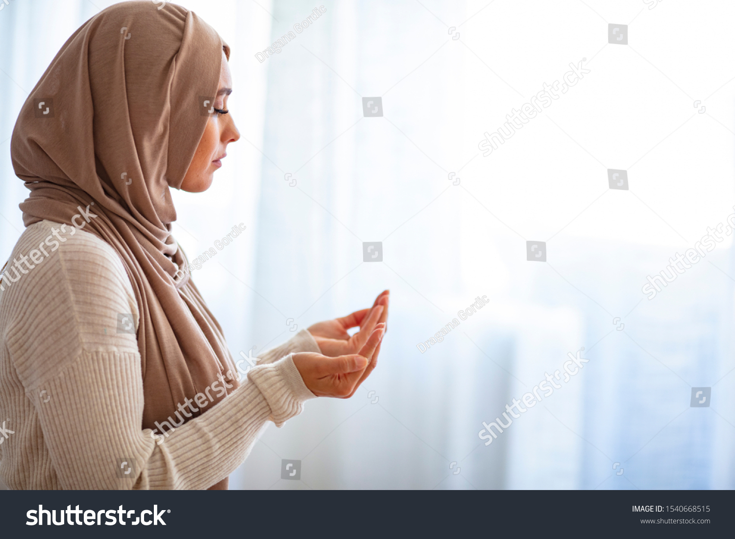 Muslim Woman Beige Hijab Traditional Clothes Stock Photo (Edit Now