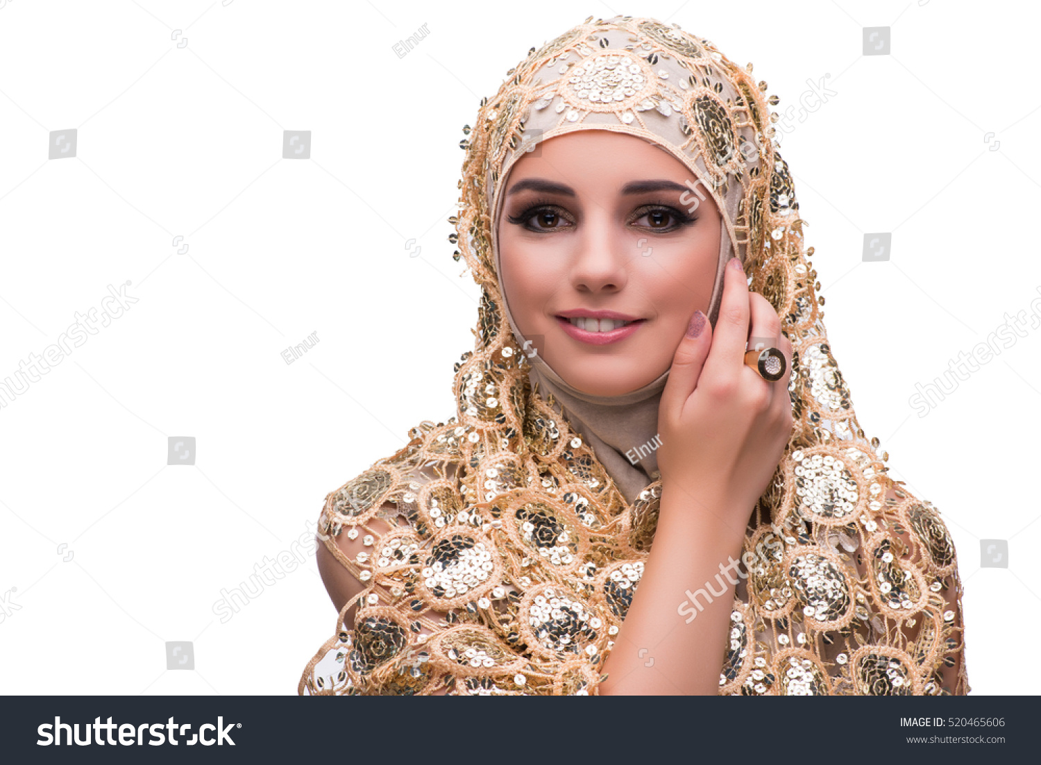 Muslim Woman Gold Cover Isolated On Stock Photo 520465606 