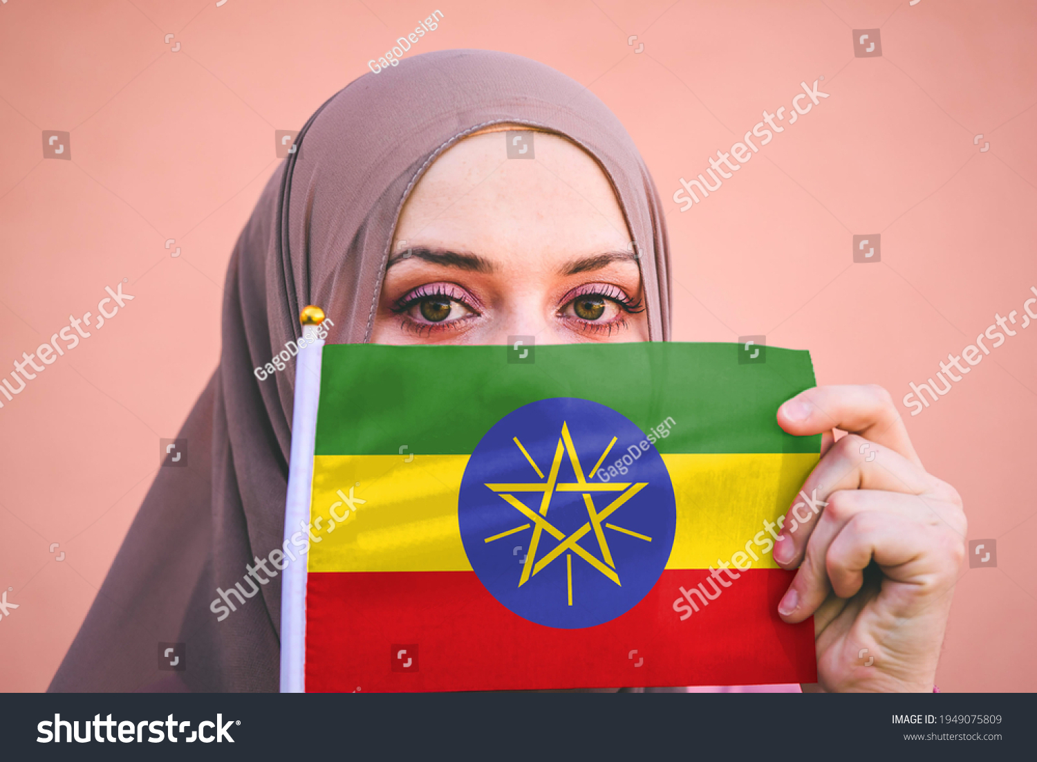 Muslim Woman Hijab Holds Flag Ethiopia Stock Photo (Edit Now) 1949075809